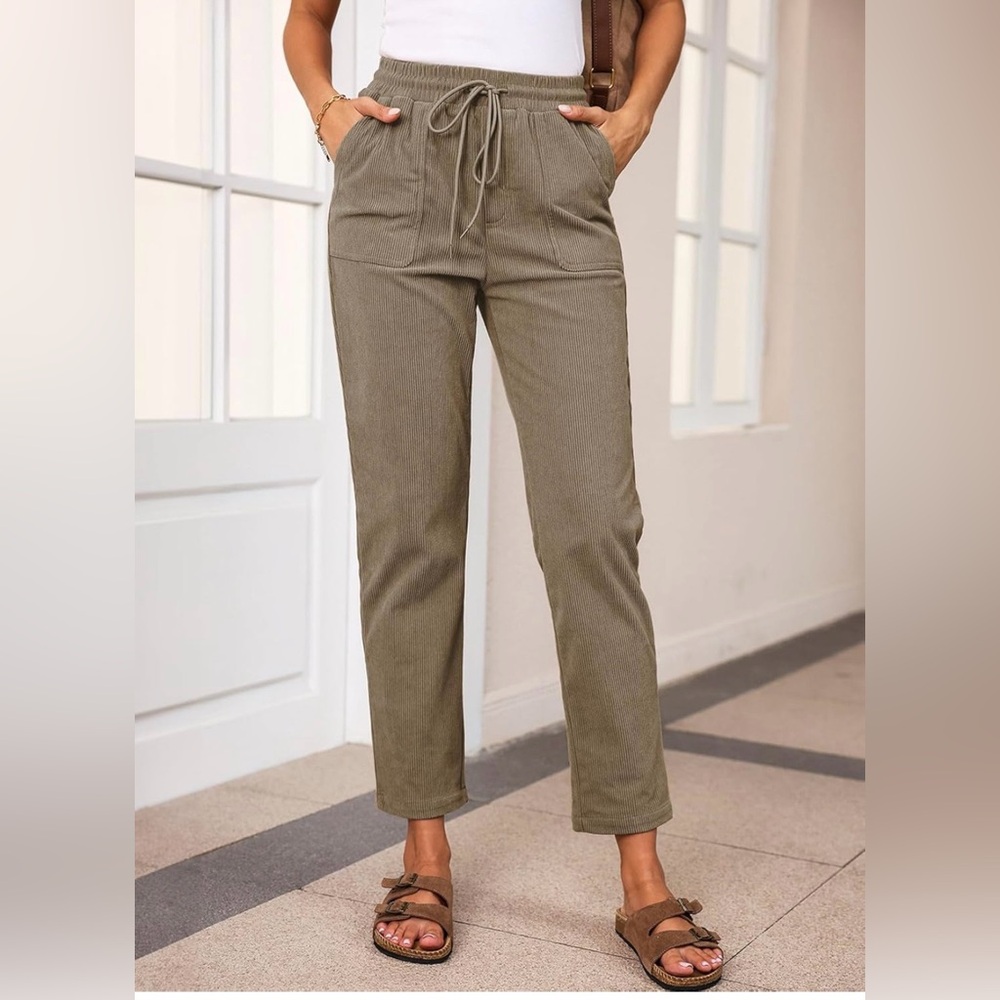Women's khaki Drawstring Corduroy Pants